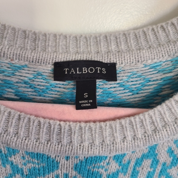 Talbots Blue Nordic Fair Isle Nylon Lambs Wool Knit Sweater Size Small - Picture 9 of 10